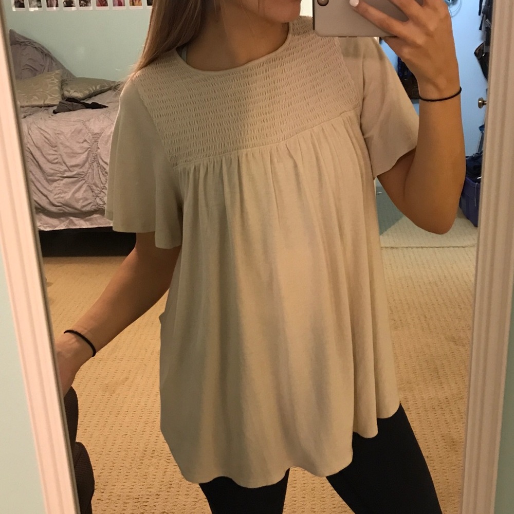 tan blouse